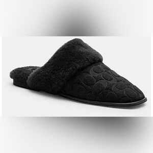 Coach Signature Suede Sherpa Slip-On Mules- Black Size 8 NWT